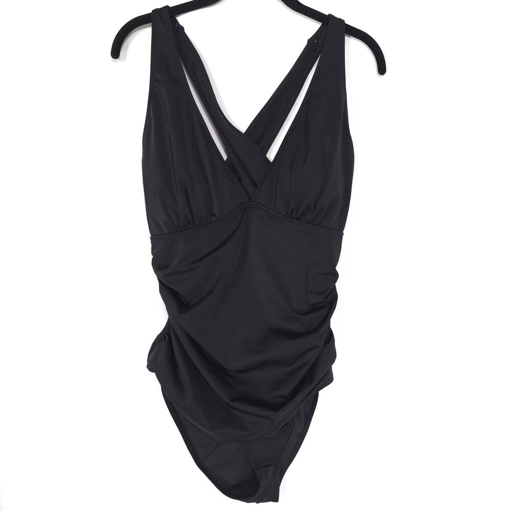 SHAPELLX Womens New Swimsuit XL Black Tummy Control Ruched Twist Front